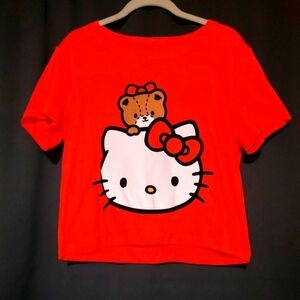 Hello Kitty & Bear Bow Crop T-Shirt NWOT Sz Large & X-Large